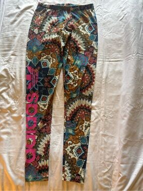 adidas Multicolor Boho Print Kids Leggings with Pink Logo